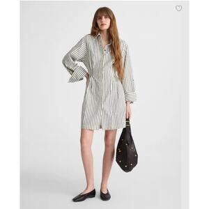 Madewell Grey Striped Tucked Mini Shirtdress - Size 4
